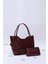 Bordo SHK108 Çıtçıtlı Suni Deri Cüzdanlı Makyaj Çantalı Kadın El ve Omuz Çantası U:25 E:38 G:15 cm 2