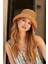 Kadın Hasır Bucket Şapka Naturel Ayarlanabilir Kova Plaj Şapkası Camel 4