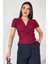 BLZ-13325 Bordo Önden Bağlama Detaylı V Yaka Bluz 1