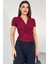 BLZ-13325 Bordo Önden Bağlama Detaylı V Yaka Bluz 5