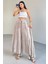 PNT-07415 Taş Rengi Bel Lastikli Buruşuk Kumaş Salaş Pantolon 3