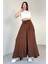 PNT-07410 Kahverengi Dokuma Kuşaklı Şalvar Etek Pantolon 1