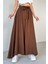 PNT-07410 Kahverengi Dokuma Kuşaklı Şalvar Etek Pantolon 2