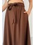 PNT-07410 Kahverengi Dokuma Kuşaklı Şalvar Etek Pantolon 4
