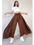 PNT-07410 Kahverengi Dokuma Kuşaklı Şalvar Etek Pantolon 5