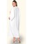 Beyaz V Yaka Göğsü Nota Nakışlı Cepli Oversize Uzun Gömlek Elbise 5
