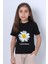 Kız Çocuk Tshirt Papatya Baskılı Bisiklet Yaka D26 2
