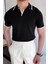 Santos Yakası ve Kolu Şeritli Likralı Slim Fit Polo Yaka Örme Erkek Triko Tshirt 4