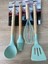 4'lü Silikon Set Bambu Saplı Spatula Çırpıcı Fırça ve Kepçe Yeşil Renk 1