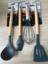 4'lü Silikon Set Bambu Saplı Spatula Çırpıcı Fırça ve Kepçe Antrasit Renk 1