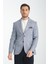 Flores Erkek Lacivert Ekose Keten Görünümlü Slim Fit Mono Yaka Spor Blazer Ceket 1