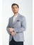 Flores Erkek Lacivert Ekose Keten Görünümlü Slim Fit Mono Yaka Spor Blazer Ceket 3