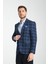 Tadufe Erkek Lacivert - Mavi Ekose Slim Fit Mono Yaka Spor Blazer Ceket 3