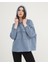 Indigo Mavi Kapüşonlu Dökümlü Kalıp Cep Detaylı Modal Sweatshirt 2
