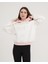 Ekru-Toz Pembe Iki Renkli Kapüşonlu Üç Iplik Şardonlu Oversize Sweatshirt Hoodie 2