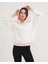 Ekru-Toz Pembe Iki Renkli Kapüşonlu Üç Iplik Şardonlu Oversize Sweatshirt Hoodie 3