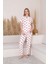 Işılay Beyaz Kalpli Önden Düğmeli Milan Kumaş Kısa Kollu Bayan Pijama Takımı 3103-B 2