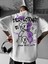 Baskılı Oversize Bisiklet Yaka T-Shirt - Beyaz 1