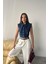 Mavi Yaka Detaylı Denim Crop 3