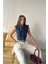 Mavi Yaka Detaylı Denim Crop 4
