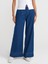 71984 Paçası Geniş Dikimli Pileli Denim Pantolon-Mavi 4