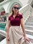 Polo Yaka Bordo Crop Bluz 2