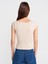 31809 Kayık Yaka Fitilli T-Shirt-Bej 2