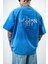 Erkek But Damn Nakışlı Oversize T-Shirt Mavi 4