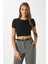 Kadın Deal Lux Touch Yumuşak Doku Crop Siyah Bluz 1