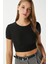 Kadın Deal Lux Touch Yumuşak Doku Crop Siyah Bluz 2