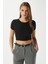 Kadın Deal Lux Touch Yumuşak Doku Crop Siyah Bluz 5