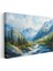 Dağ Vadisi - Mavi Sularla Buluşan Yeşil Orman Kanvas Tablo 3