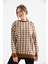 Women Kadın Kare Desen Bluz Taba 21-6334 1