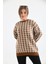 Women Kadın Kare Desen Bluz Taba 21-6334 2