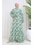 Viskon Kumaş Kolu Lastikli Desenli Elbise 2034-02 Çağla Yeşili 1