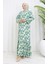 Viskon Kumaş Kolu Lastikli Desenli Elbise 2034-02 Çağla Yeşili 2