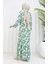 Viskon Kumaş Kolu Lastikli Desenli Elbise 2034-02 Çağla Yeşili 5