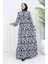 Viskon Kumaş Yarım Düğmeli Desenli Elbise 0053-03 Gri 2