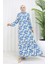 Viskon Kumaş Kolu Lastikli Desenli Elbise 2034-04 Indigo 1