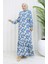 Viskon Kumaş Kolu Lastikli Desenli Elbise 2034-04 Indigo 2