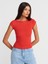 31809 Kayık Yaka Fitilli T-Shirt-Kırmızı 1