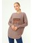 Kadın Ön İşlemeli Owersize Kazak Beige 21-1290 1