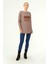 Kadın Ön İşlemeli Owersize Kazak Beige 21-1290 2