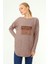 Kadın Ön İşlemeli Owersize Kazak Beige 21-1290 3