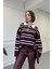 Polo Yaka Uzun Kollu Çizgili Kazak- Bordo 2