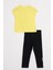 Kısa Kol Yazı Baskılı Açık Sarı Renk Kız Çocuk Taytlı Takım 3