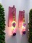 Peri LED Aydınlatmalı Pembe Ahşap Dekorlu, Vitray El Boyama Kırçiçeği Şarap Şişesi Aplik 2'li Set 1