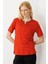 Kadın Açma Yaka Nakış Işlemeli T-Shirt Oranj 1