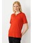 Kadın Açma Yaka Nakış Işlemeli T-Shirt Oranj 2