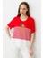 Kadın Sıfır Yaka Önü Palmiye Taşlı Penye T-Shirt Kırmızı 1